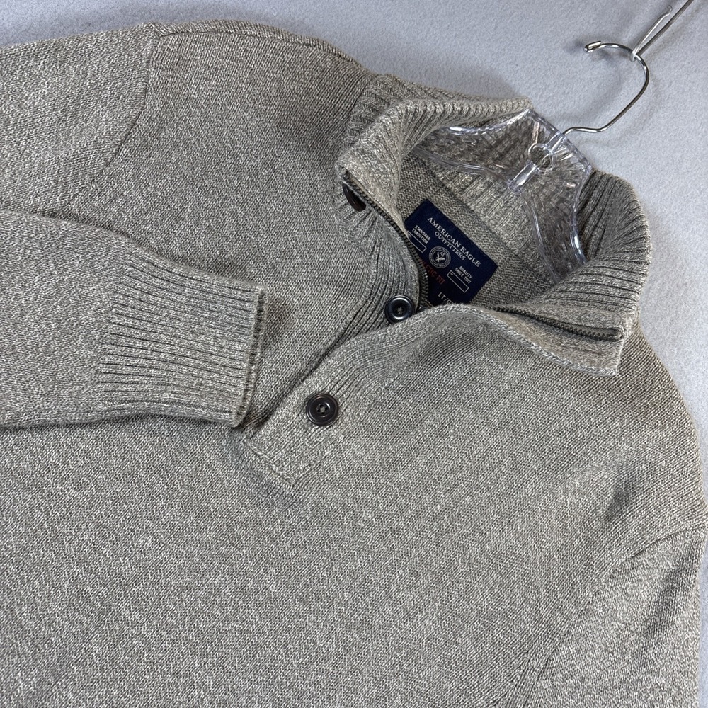 American Eagle Men's Sweater Size L Athletic Fit Brown Mock Neck Knit Preppy Y2K